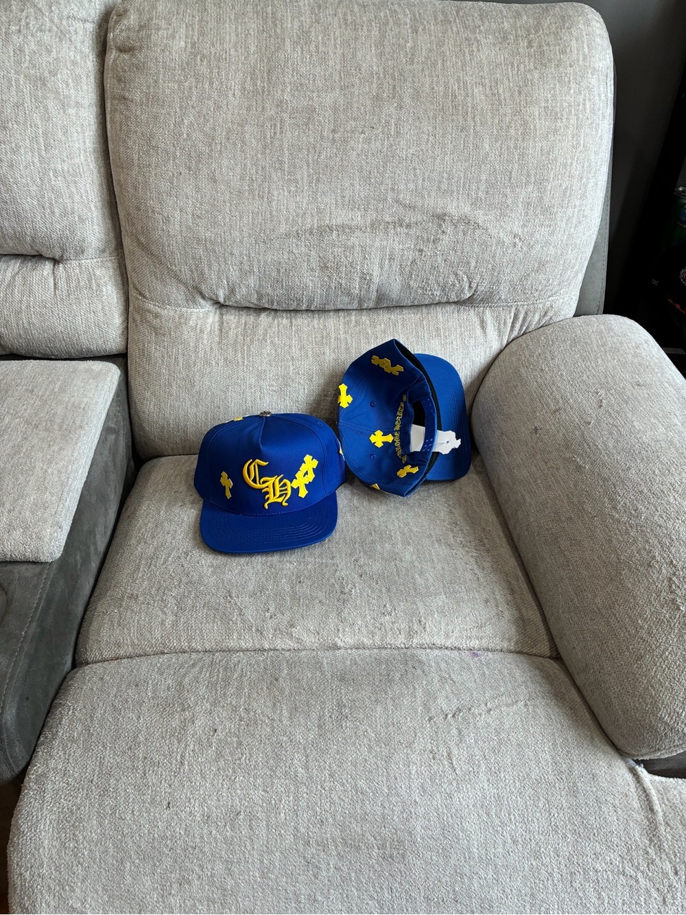 Chrome Hearts Royal Blue Snapback Hat with Yellow Embroidery